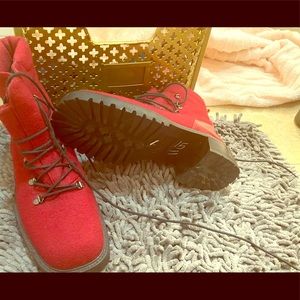 Stuart Weitzman “vintage” red felt ankle boot